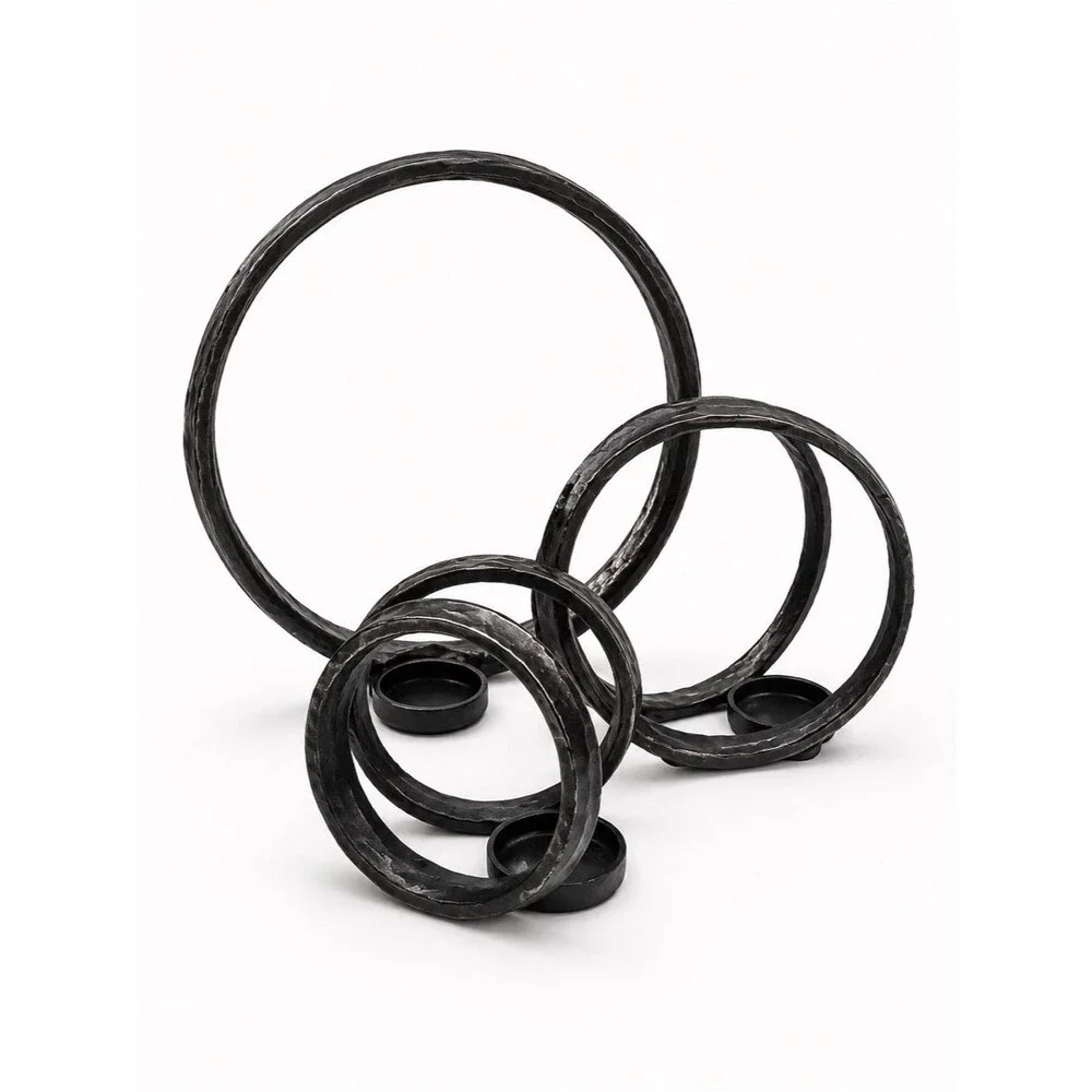 Pottery Barn Forged Iron Ring Tealight Candle Holders Set of 3 Modern Sculptural